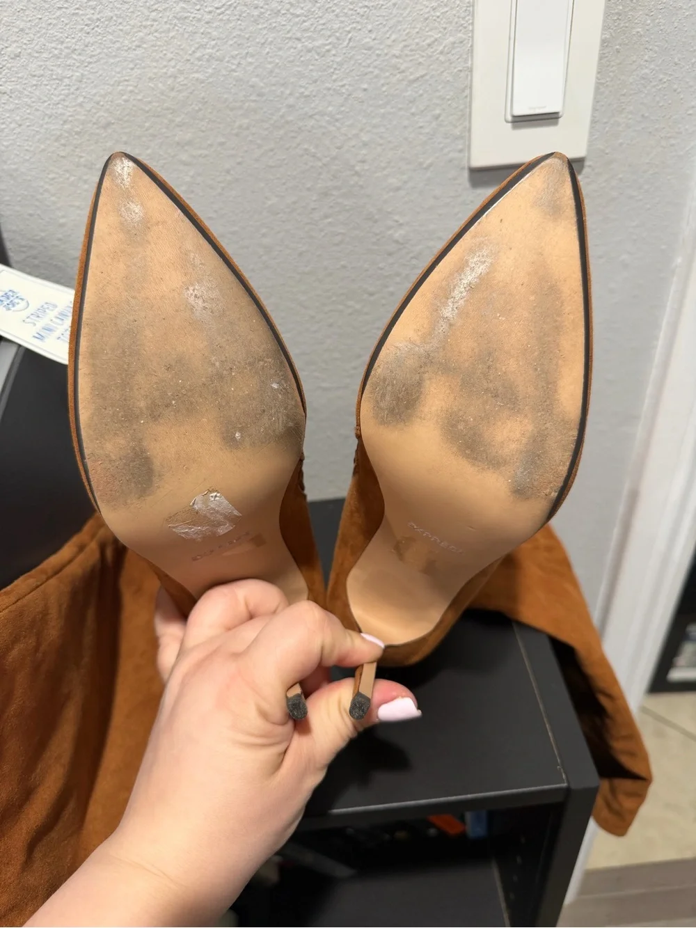 Express Chestnut Suede Knee High Stiletto Boots